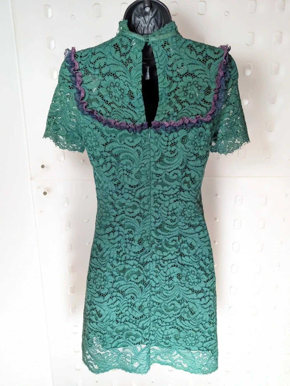 Sandro Paris Green Lace Mini Dress Keyhole Back Fitted