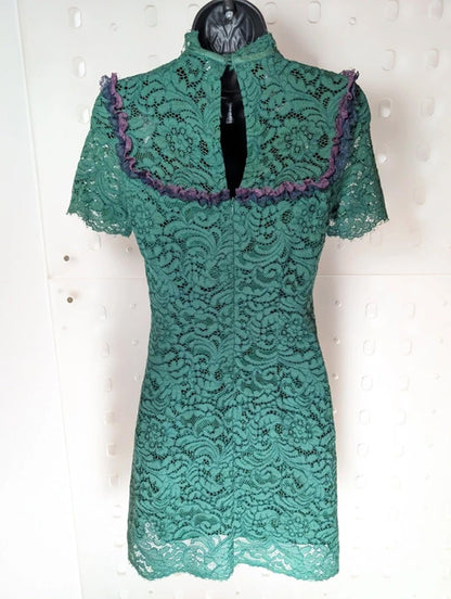 Sandro Paris Green Lace Mini Dress Keyhole Back Fitted