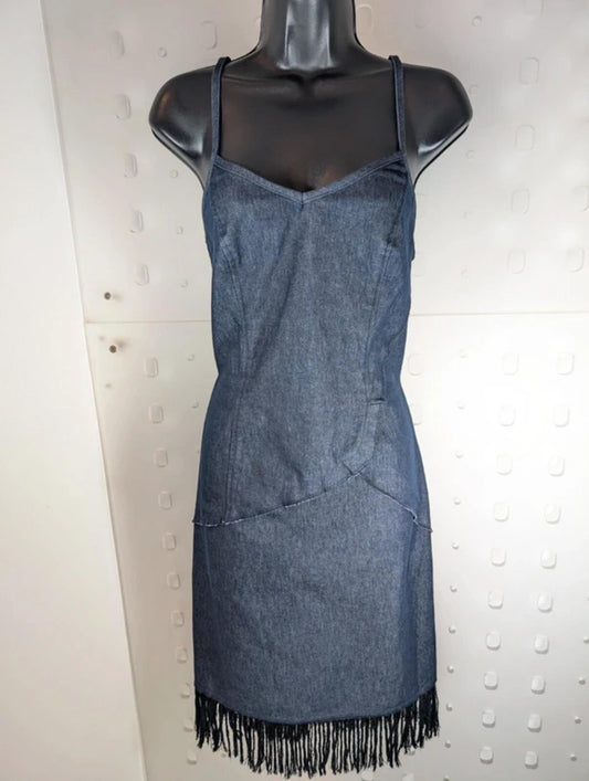 Vintage Y2K ZNJ stretch denim tassel hem dress UK12