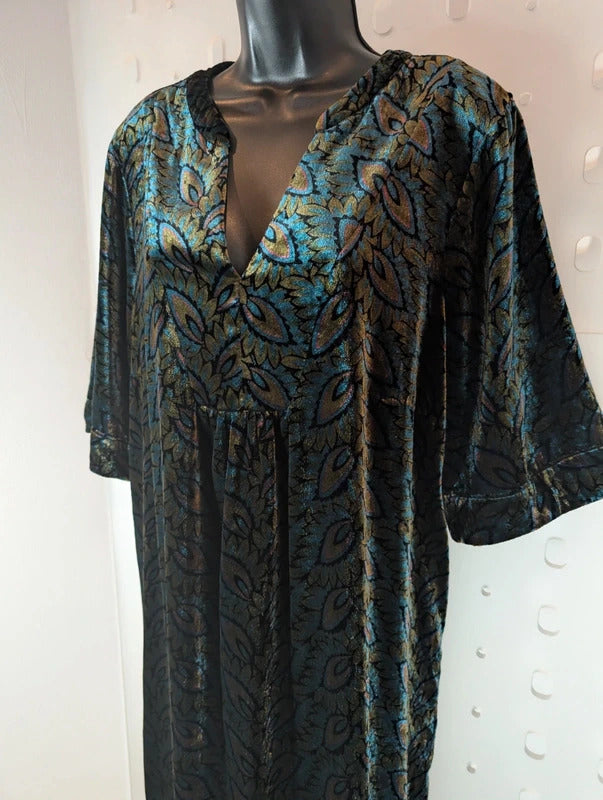 White Stuff Peacock Print Velvet Dress UK18R