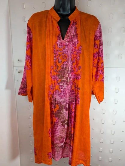Indian Emporium Cotton Kaftan Beach Cover Up Orange Pink