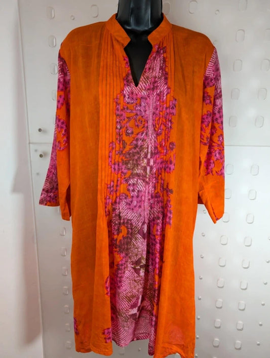 Indian Emporium Cotton Kaftan Beach Cover Up Orange Pink