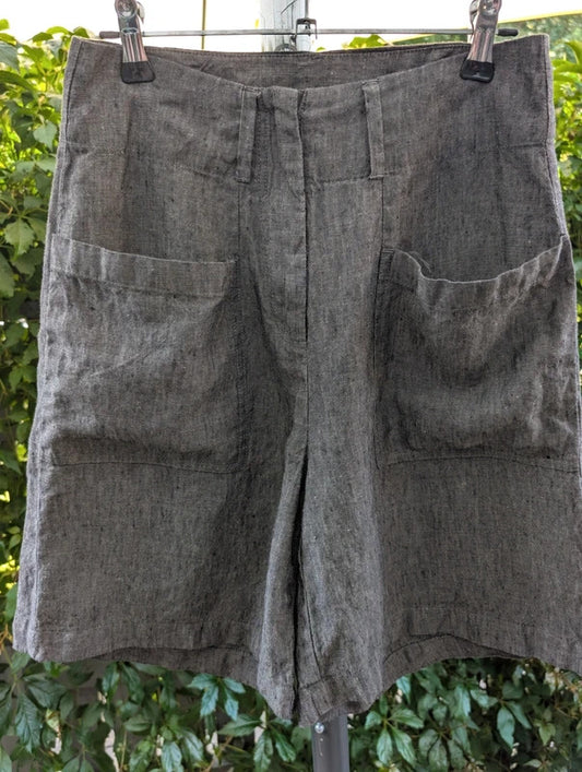 Wrap Linen Wide Leg Shorts Charcoal Grey High Waist