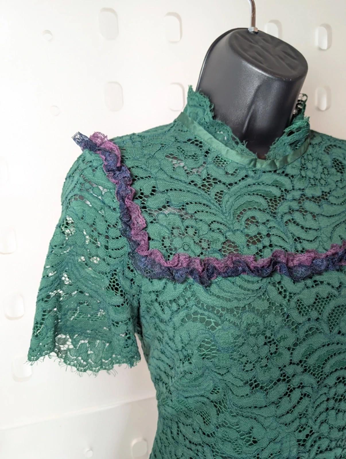 Sandro Paris Green Lace Mini Dress Keyhole Back Fitted