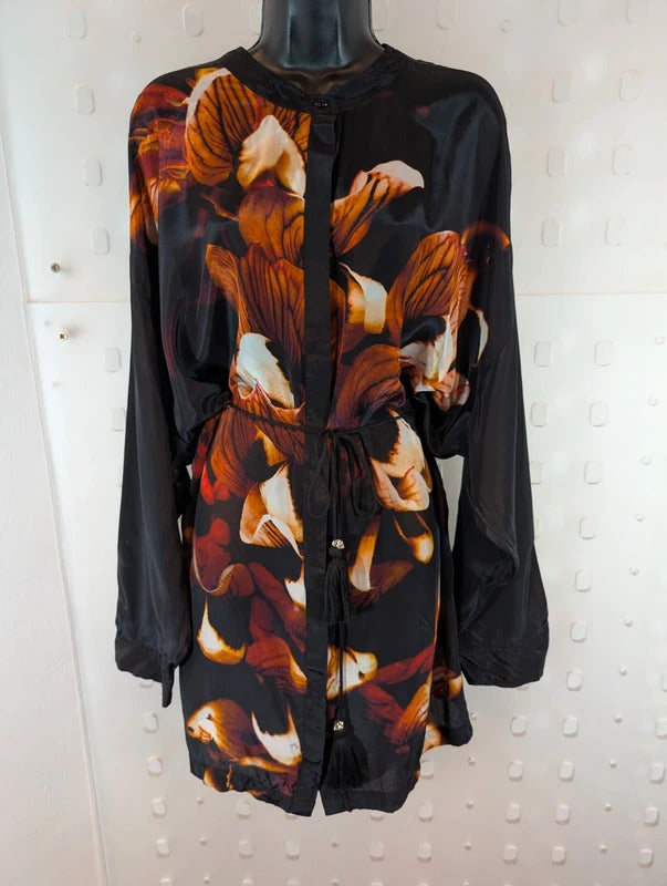 Religion Mushroom Print Cupro Shirt Dress UK20 NWT