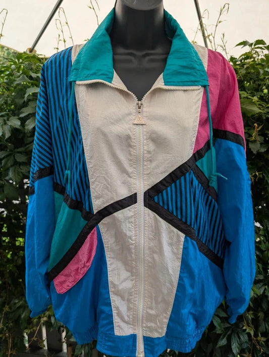 Vintage Casual Isle Shell Jacket Colour Block Made in Taiwan Medium