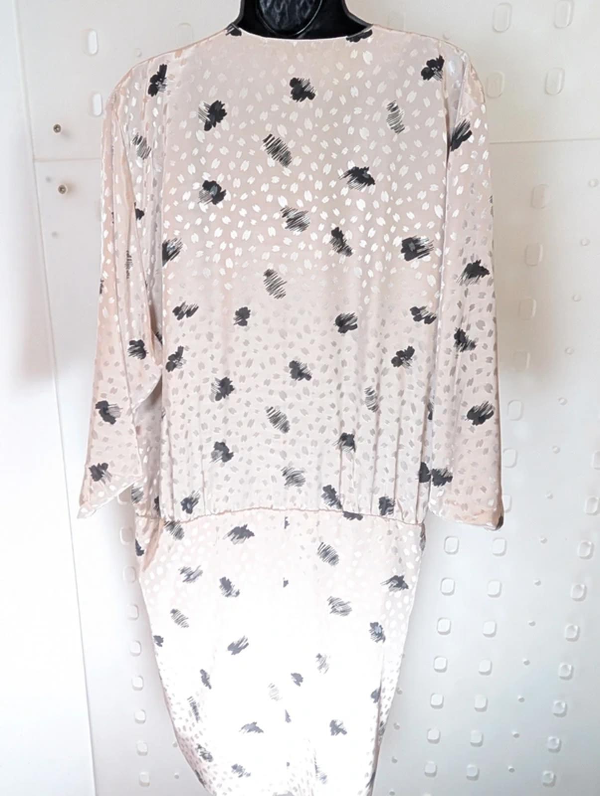 Vintage 80s Champagne Jacquard Drop Waist Dress Draped EU40 Medium