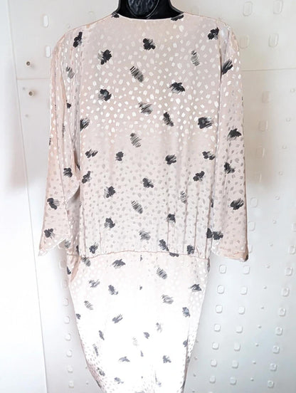 Vintage 80s Champagne Jacquard Drop Waist Dress Draped EU40 Medium