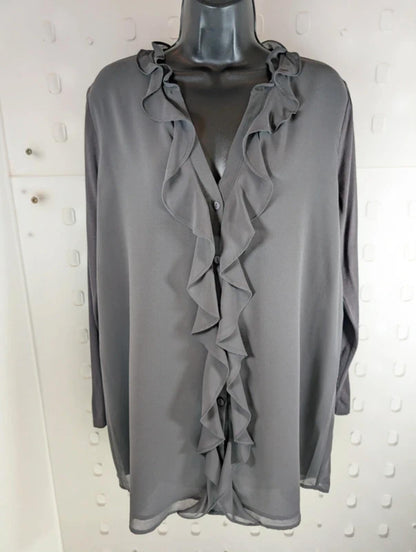 Mint Velvet Dark Grey Longline Ruffle Blouse Medium