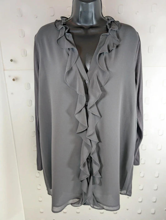 Mint Velvet Dark Grey Longline Ruffle Blouse Medium