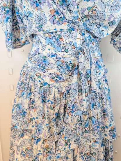 Suncoo Robe Cira Metallic Thread Dress T1 Ruched Waist Layered Skirt