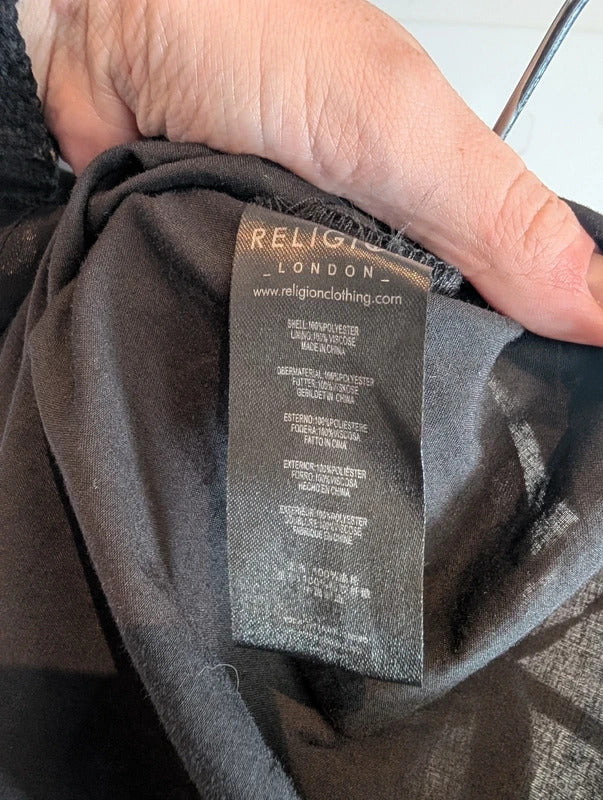 Religion Black One Shoulder Ruffle Mini Dress XS UK8