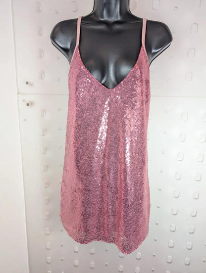 Pea Street Handmade Sequin Swing Dress Baby Pink Medium