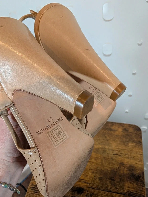 Jaeger Nude Perforated Leather Peep Toe Slingback Heels EU39 UK6