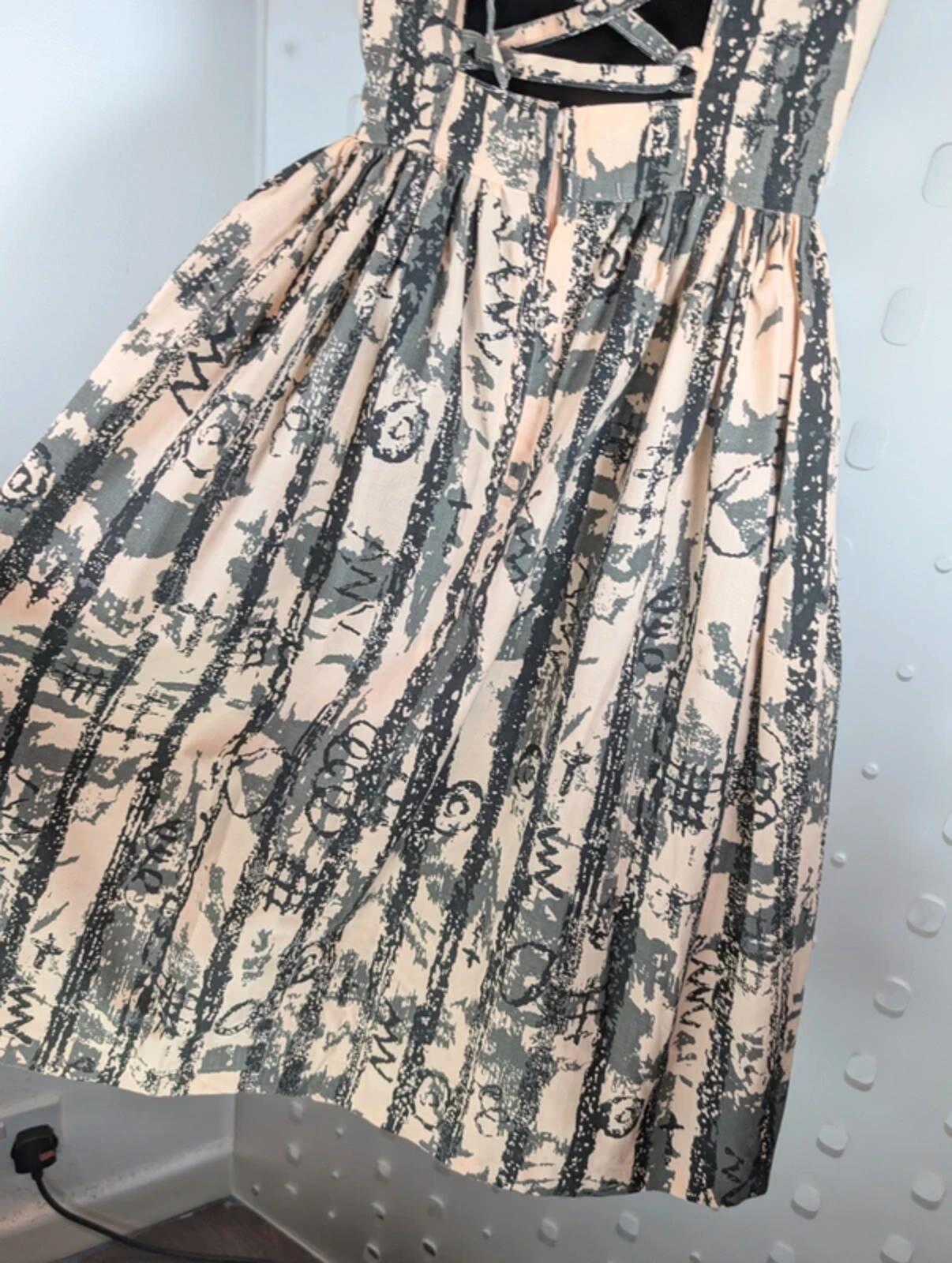 Vintage Miss Selfridge Cotton Fit & Flare Dress Peach Black UK6/8