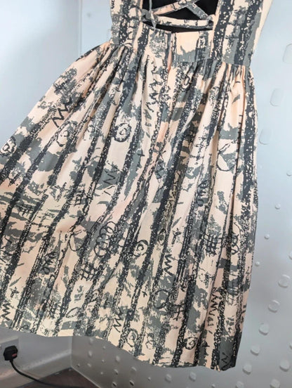 Vintage Miss Selfridge Cotton Fit & Flare Dress Peach Black UK6/8