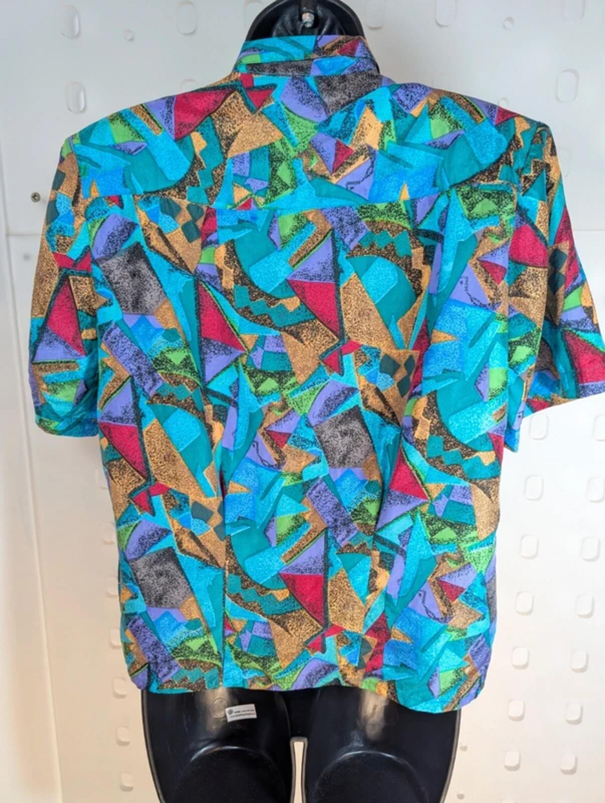 Vintage Patra Pure Silk Blouse Colourful Print Short Sleeve Shoulder Pads EU 38