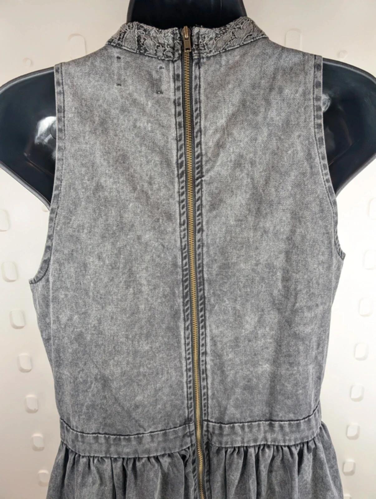Neon Rose Charcoal Grey Denim Fit & Flare Dress Lace Bodice UK14