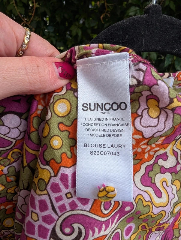 Suncoo Laury Floral Print Blouse 100% Cotton Medium