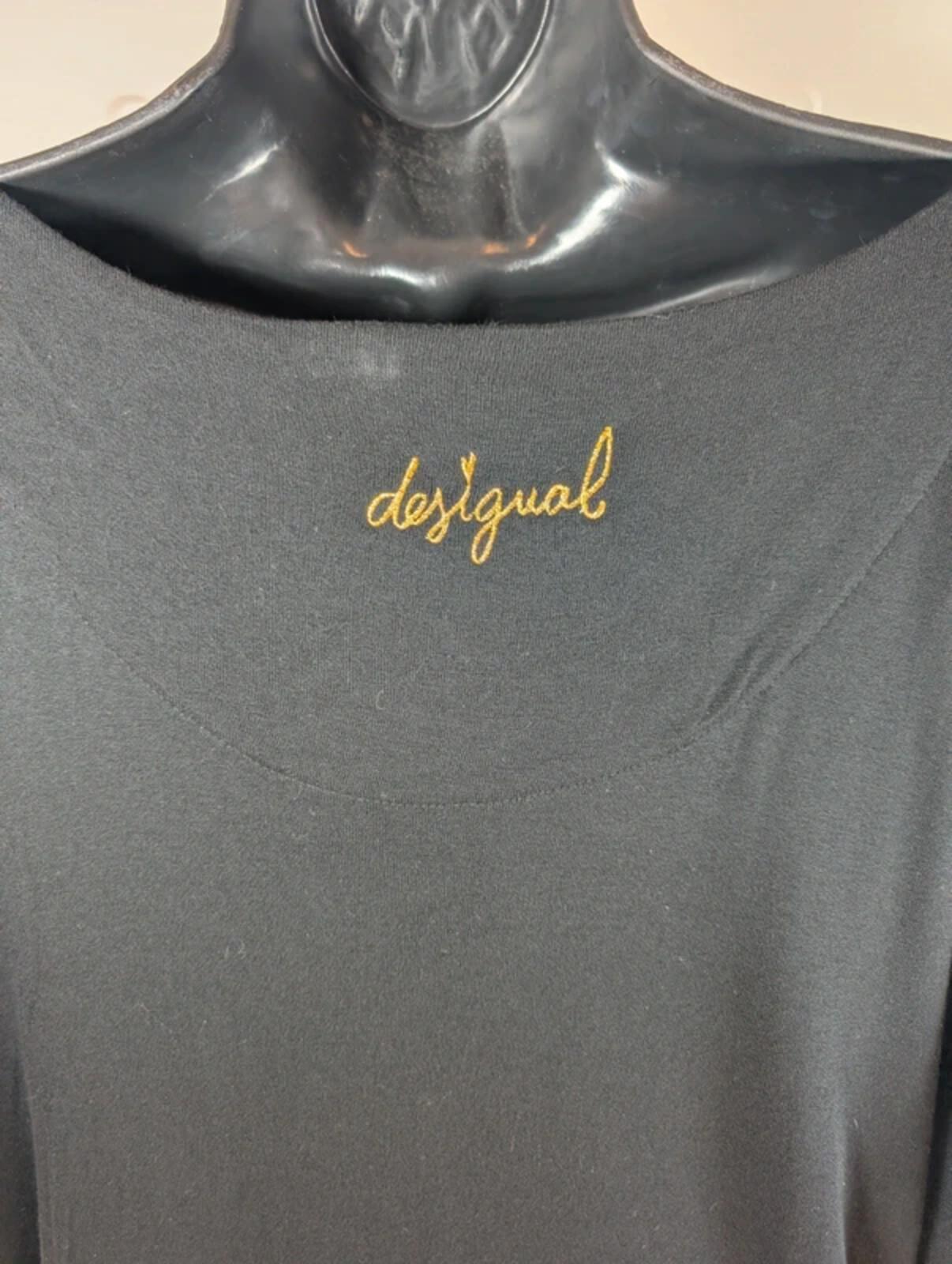 Desigual Batwing Floral Longline Tee – Black Viscose – Size S/M