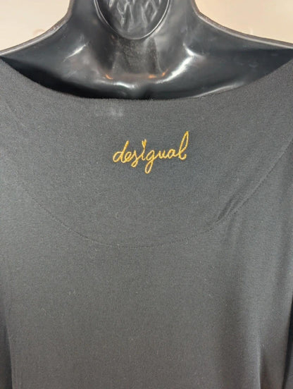 Desigual Batwing Floral Longline Tee – Black Viscose – Size S/M