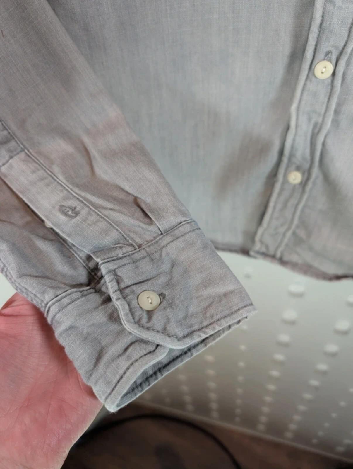 AllSaints Haiiro Washed Denim Shirt Grey Blue Utility Workwear Small