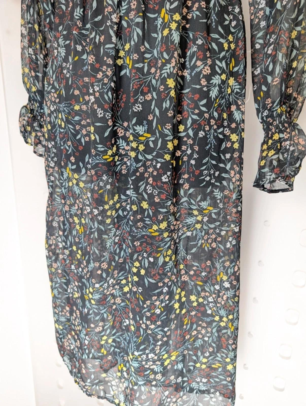 Soaked in Luxury Saseline Sheer Floral Midi Dress Long Sleeve Shirred Waist