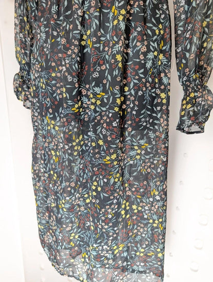 Soaked in Luxury Saseline Sheer Floral Midi Dress Long Sleeve Shirred Waist