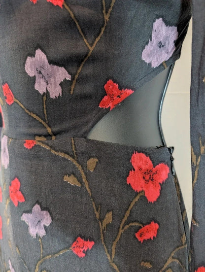 Reformed Charcoal Floral Cut Out Maxi Dress Small