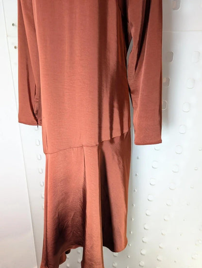 Y.A.S Yassuella Brown Draped Midi Dress Zip Detail Size 1