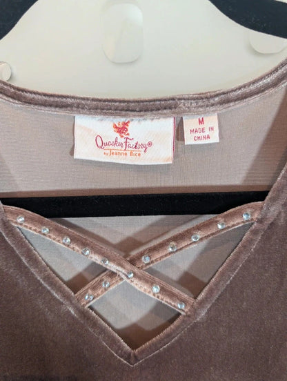 Quacker Factory Taupe Velvet Diamanté Top Size M