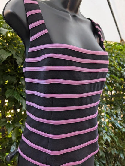 Joseph Ribkoff Trends Satin Stripe Corset Top Black Pink UK16