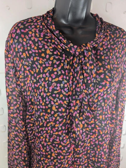 Vintage Penny Plain Confetti Print Blouse Black Purple UK14