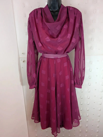 Vintage 80s Modex Žilina Pink Cowl Neck Belted Dress