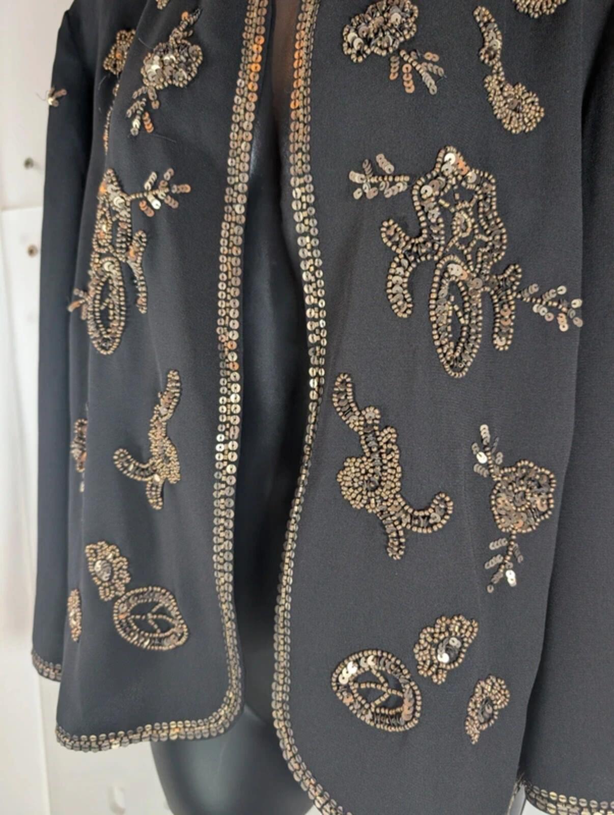 Long Tall Sally Embellished Black Evening Jacket UK16 Gold Beaded Occasionwear