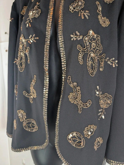 Long Tall Sally Embellished Black Evening Jacket UK16 Gold Beaded Occasionwear