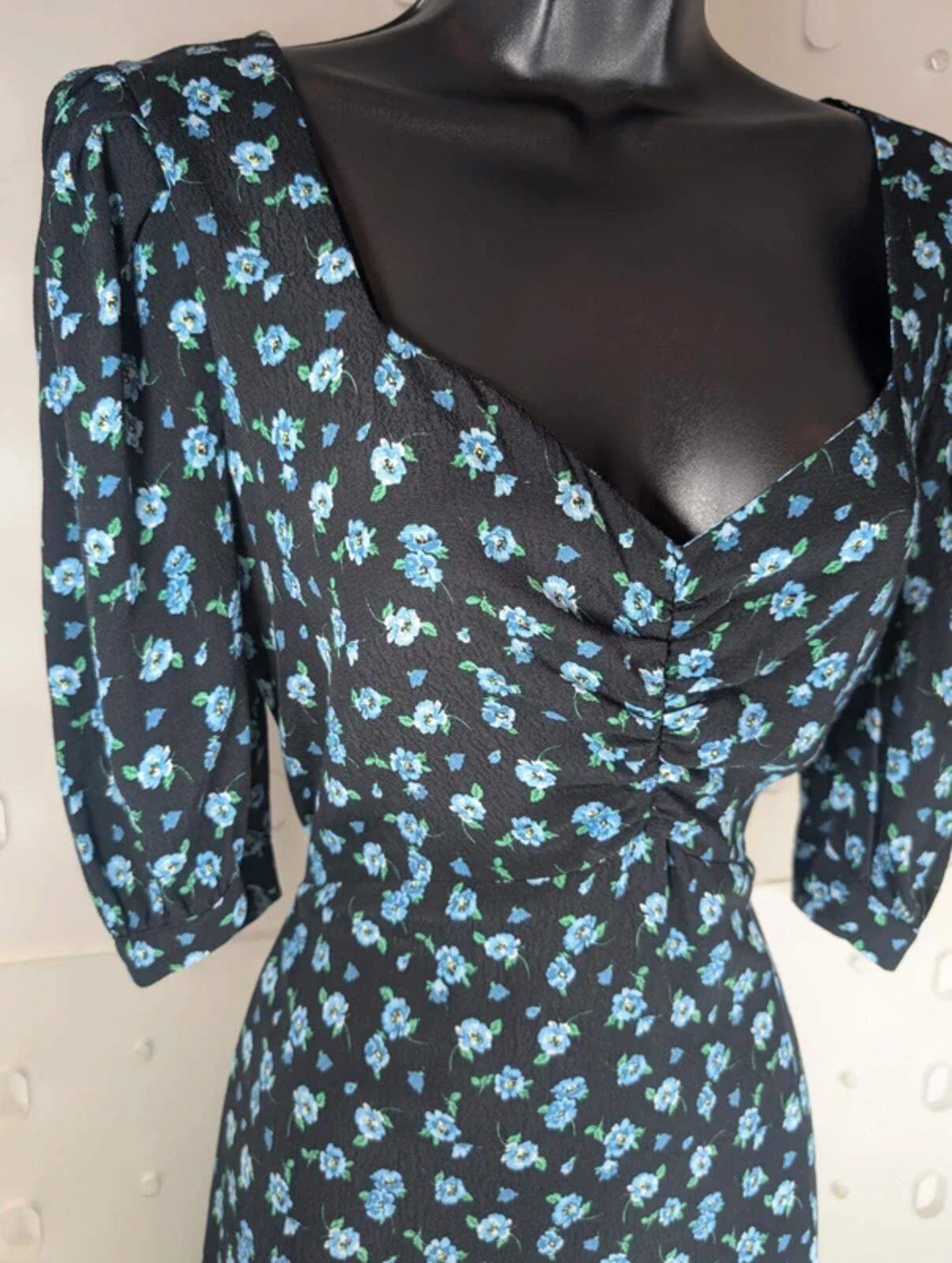 Nobody's Child Floral Maxi Dress Black Blue Ditsy Print UK12