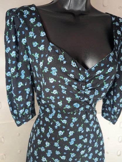 Nobody's Child Floral Maxi Dress Black Blue Ditsy Print UK12