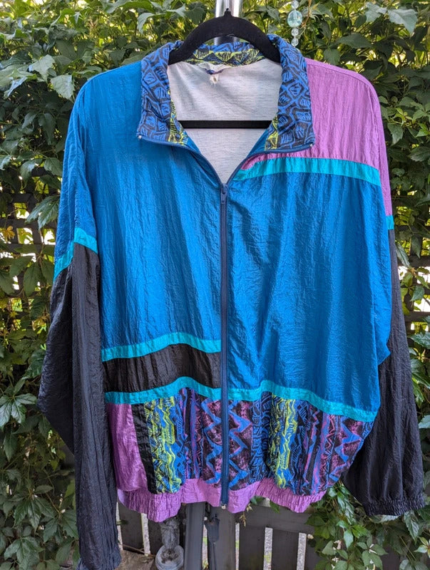 Vintage 80s 90s Colour Block Shell Suit Jacket Large