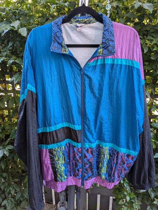 Vintage 80s 90s Colour Block Shell Suit Jacket Large