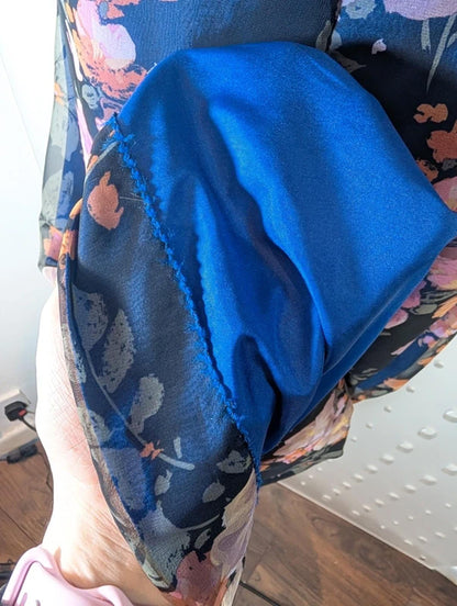 Vintage 70s Floral Maxi Dress – Empire Line – Sheer Overlay – UK 12/14