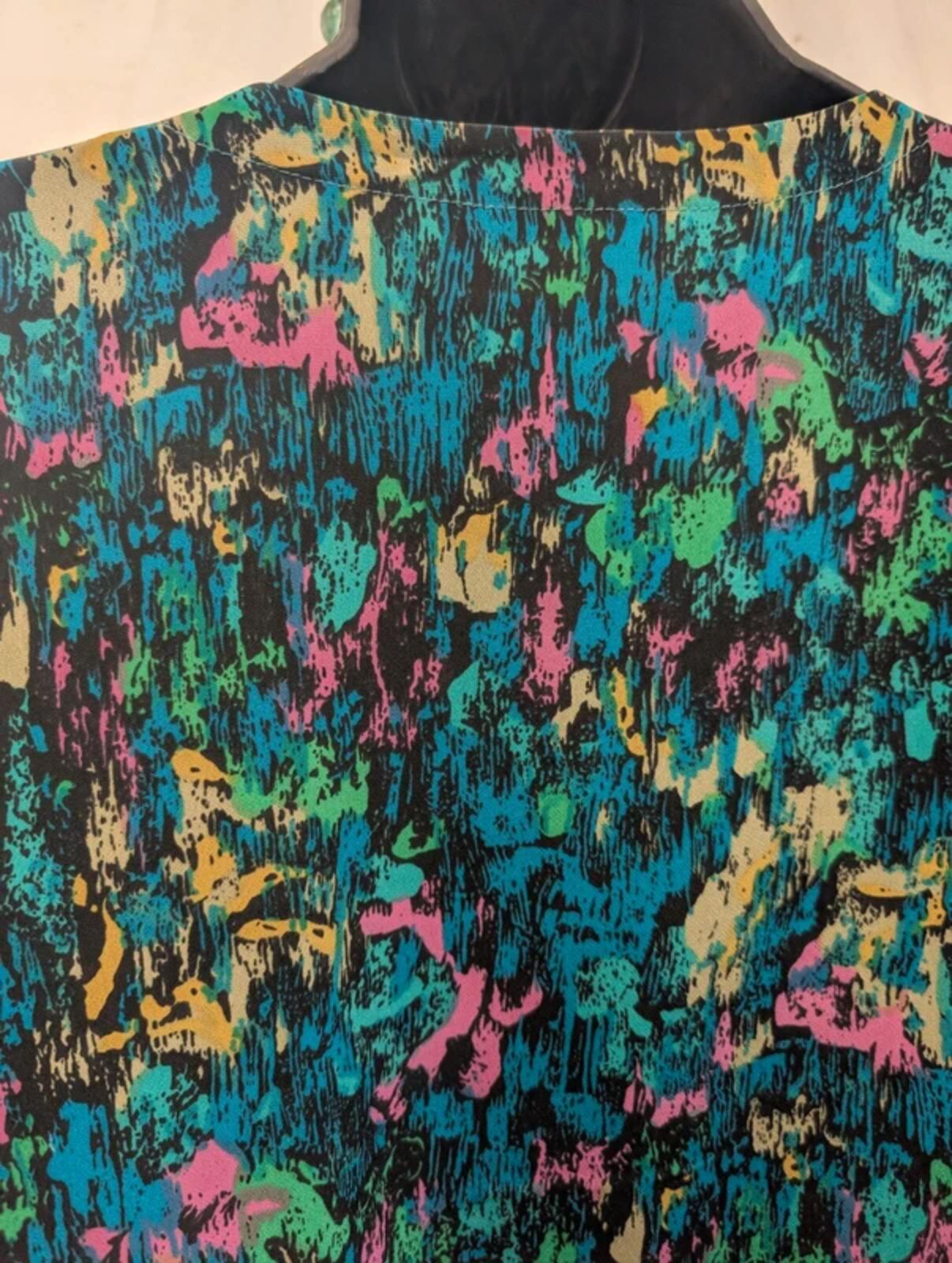 Vintage Handmade 1980s Abstract Print Shirt Pink Blue Green