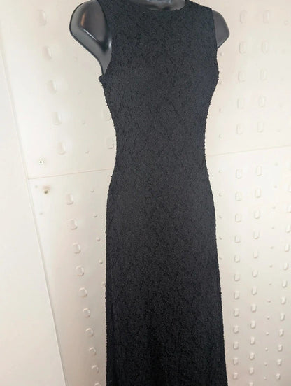 Vintage 90s Mackays Black Lace Maxi Dress UK10-12