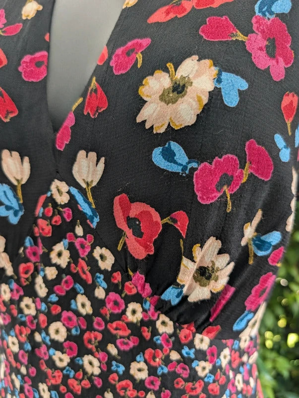 Ossie Clark Floral Tea Dress Keyhole Neckline UK12
