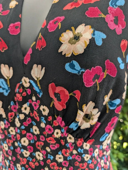 Ossie Clark Floral Tea Dress Keyhole Neckline UK12