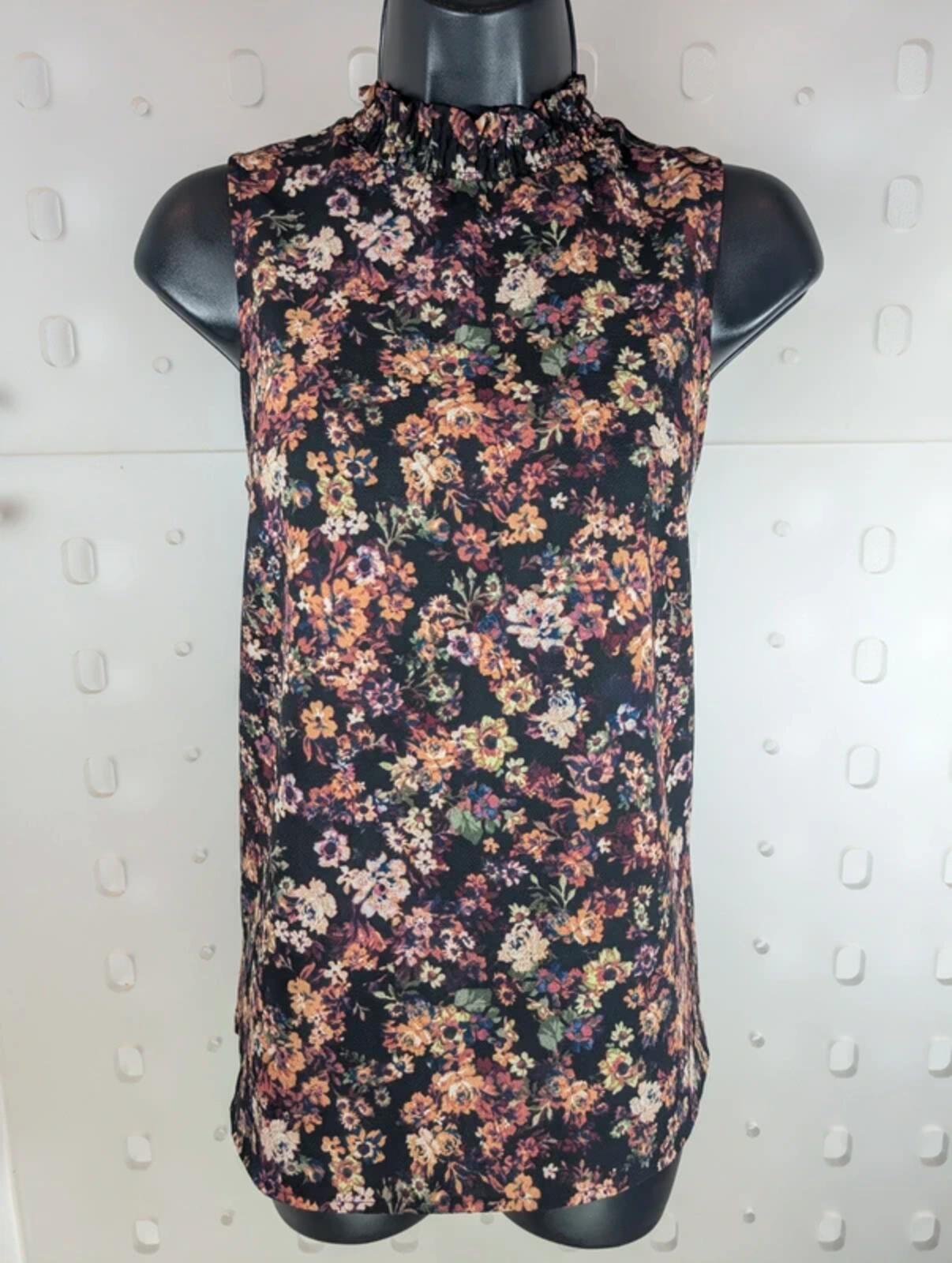 Brody Myles Floral Sleeveless Blouse Black Purple Peach Medium
