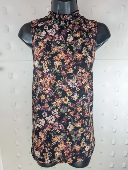 Brody Myles Floral Sleeveless Blouse Black Purple Peach Medium