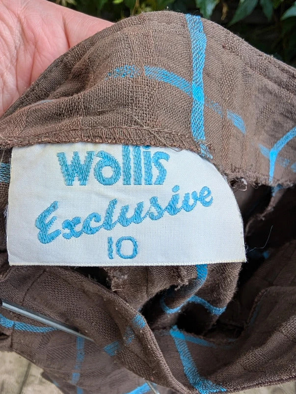Vintage Wallis High Waisted Check Trousers Brown Blue UK6