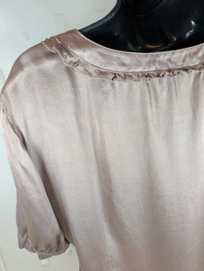 Per Una Speciale 100% Silk Blouse UK14 Taupe Ruffle