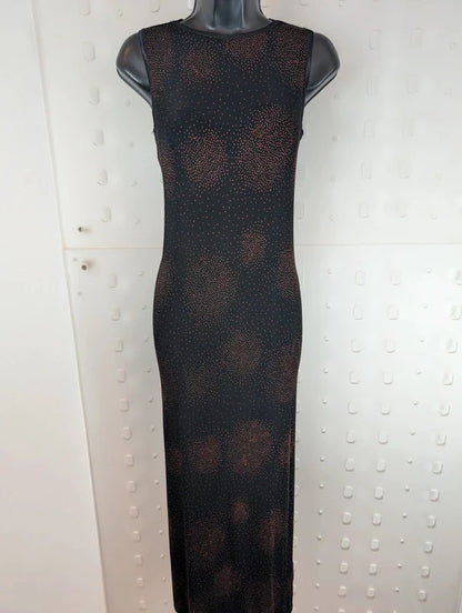 Vintage 90s New Look Black Orange Maxi Dress UK12-14